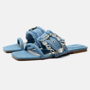 ZARA BUCKLED DENIM FLAT SANDALS